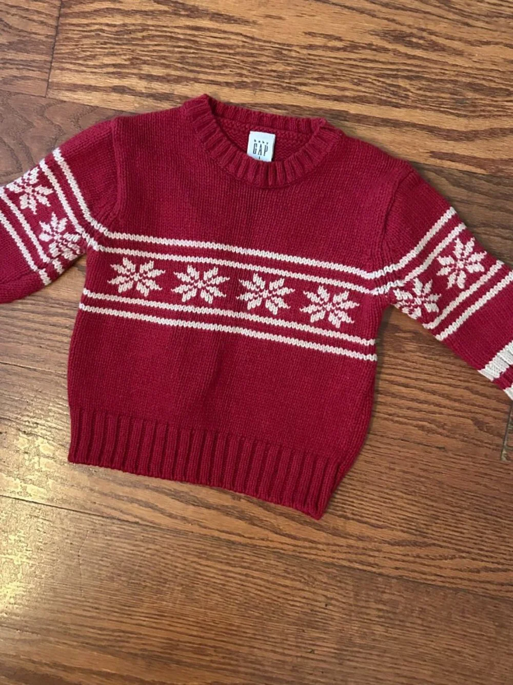 Vintage Y2K Baby Gap Red Snowflake Fair Isle Wool Blend Sweater Size 12-18 Month